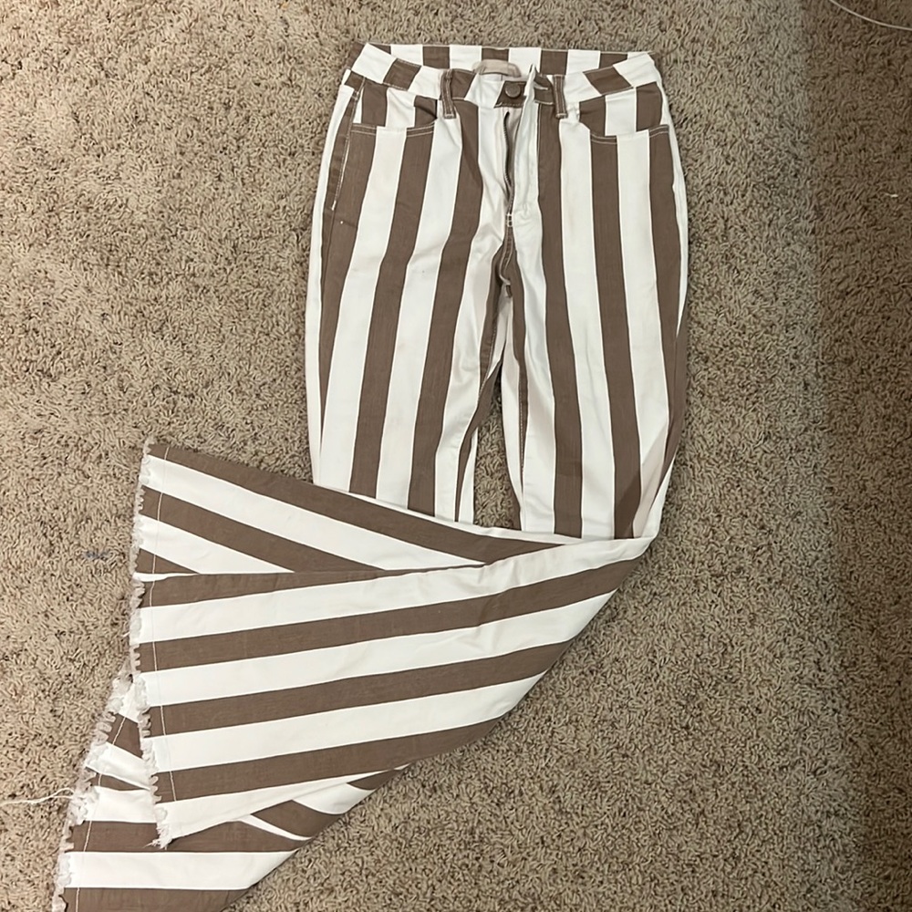 Tan and white bell bottoms